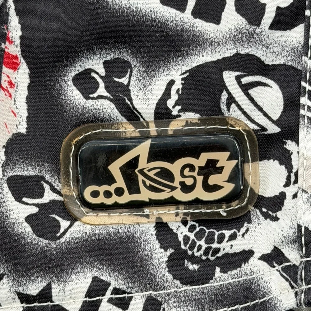 Lost Enterprises Board Shorts Mens 34 Red Black White Graphic Punk Surf Trunks